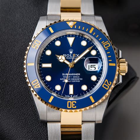 rolex submariner blue dial steel gold|rolex submariner two tone gold.